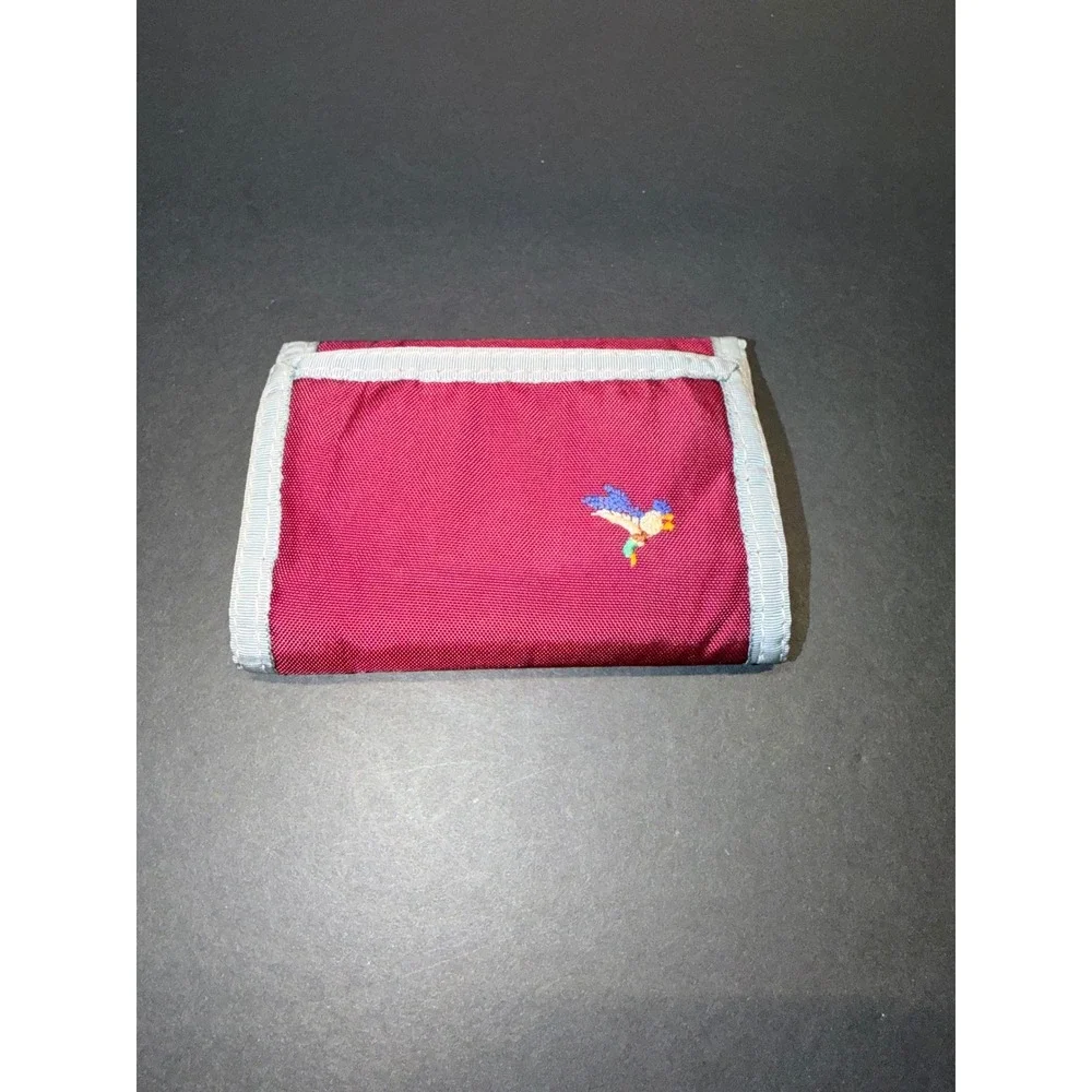 Vintage Swank Burgundy Nylon Trifold Wallet Embroidered Mallard Duck